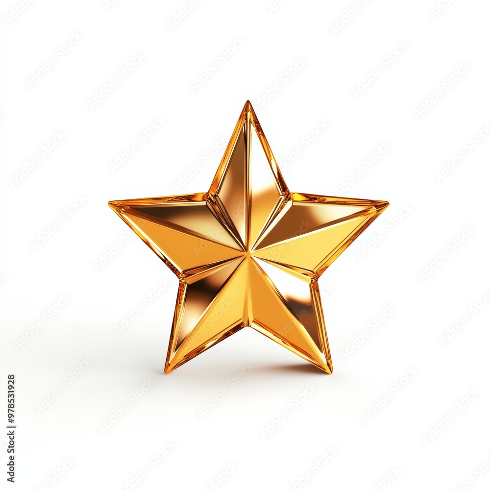 A reflective 3D golden star icon, isolated on a white background with soft shadows, symbolizing achievement and success A reflective 3D golden star icon, isolated on a white background with soft shadows, symbolizing achievement and success