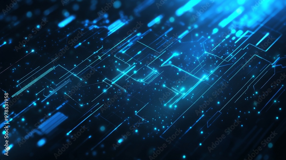 Abstract blue digital background with glowing lines and particles, representing technology and data flow. Abstract blue digital background with glowing lines and particles, representing technology and data flow.