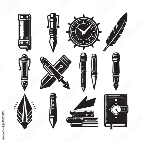 Pen icon silhouette on white background
