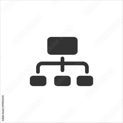 Sleek black and white hierarchical flowchart icon representing a structured business process or organization. Ideal for presentations and diagrams.