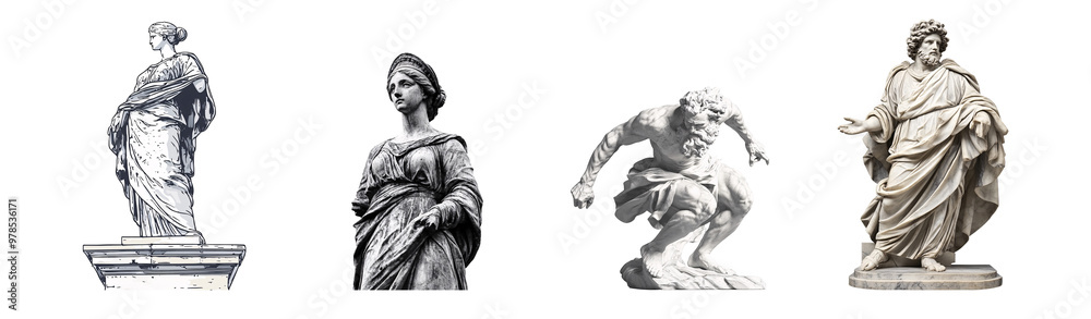 Obraz premium Various classic marble sculptures depicting historical figures in intricate detail.