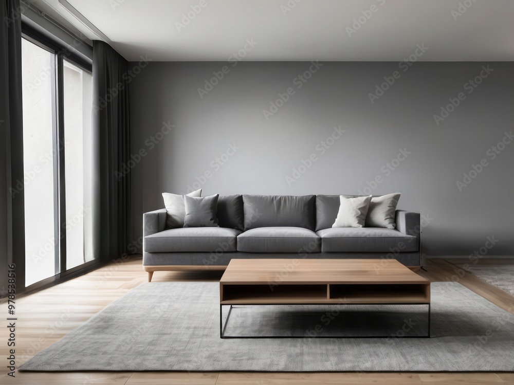 Grey Sofa and Coffee Table in a Modern Living Room Grey Sofa and Coffee Table in a Modern Living Room