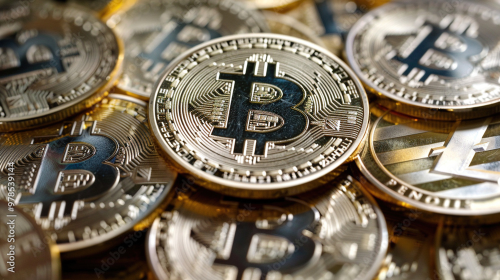 Electronic decentralized money concept. Digital crypto coin. Bitcoin on a digital network background. Cryptocurrency and modern blockchain technology. Electronic decentralized money concept. Digital crypto coin. Bitcoin on a digital network background. Cryptocurrency and modern blockchain technology.
