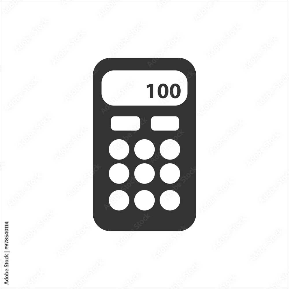 Simple vector illustration of a black calculator icon with a digital display showing 100. Perfect for financial and educational themes. Simple vector illustration of a black calculator icon with a digital display showing 100. Perfect for financial and educational themes.