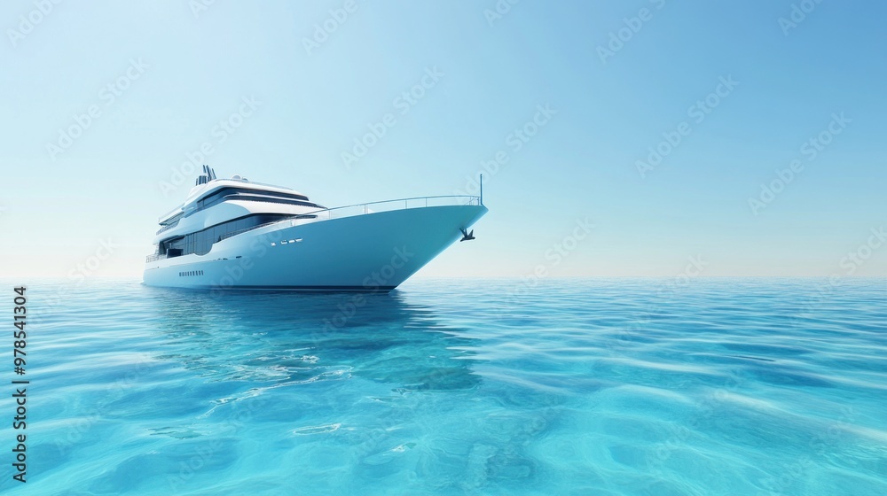 Fototapeta premium A luxurious yacht floating on calm blue waters under a clear sky.