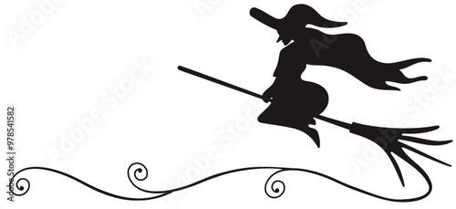 illustration of the silhouette of a witch with a broom