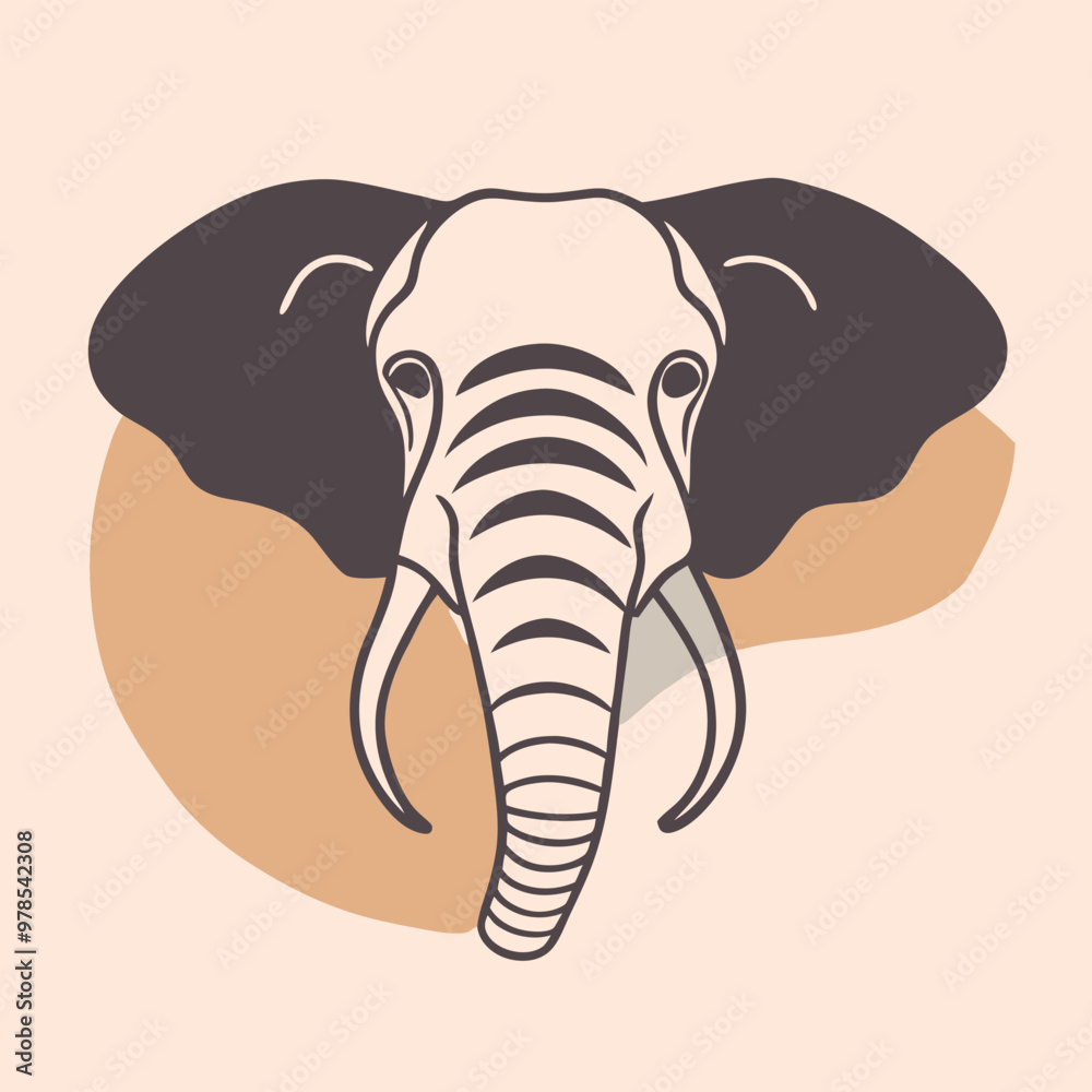 a black and white illustration of an elephant's head. The elephant has a large trunk with two tusks on either side. The head is facing towards the left side of the image and its eyes are large a black and white illustration of an elephant's head. The elephant has a large trunk with two tusks on either side. The head is facing towards the left side of the image and its eyes are large