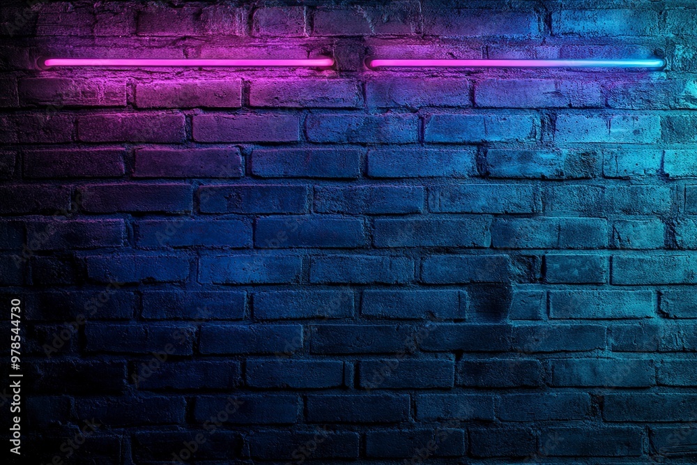 Neon lights on old grunge brick wall room background.Empty space of blue and Abstract dark background . vintage grunge brick wall texture background. generative ai Neon lights on old grunge brick wall room background.Empty space of blue and Abstract dark background . vintage grunge brick wall texture background. generative ai