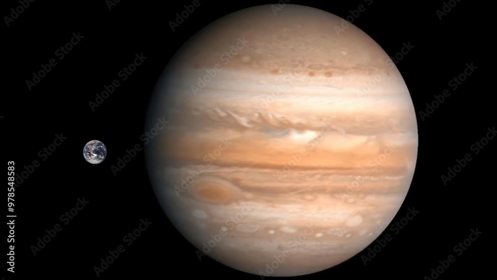 Image comparing the sizes of Jupiter and Earth. Image comparing the sizes of Jupiter and Earth.