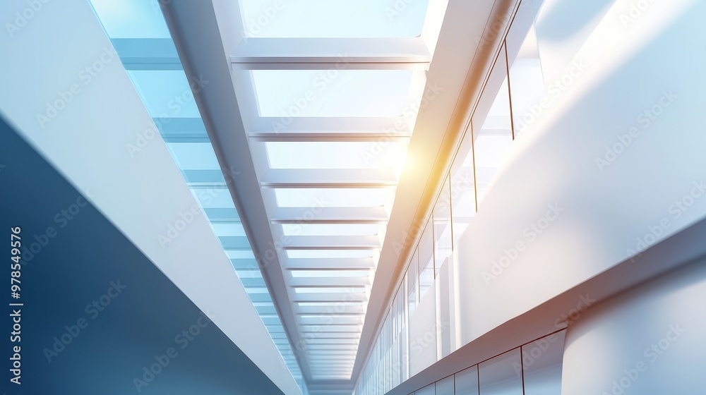 A modern architectural interior with a skylight, showcasing clean lines and bright natural light, ideal for creative or commercial use. A modern architectural interior with a skylight, showcasing clean lines and bright natural light, ideal for creative or commercial use.