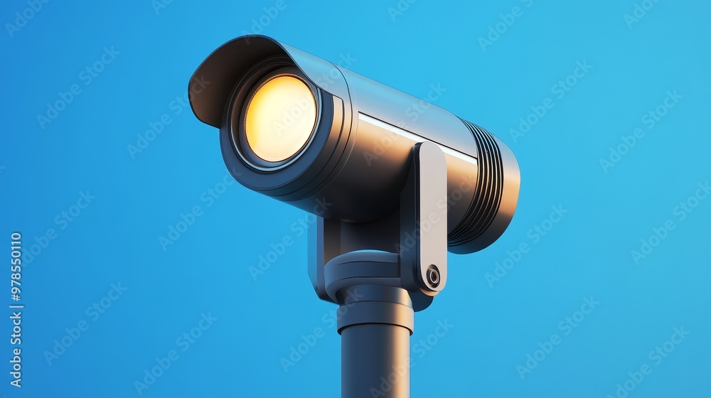A modern spotlight illuminating against a bright blue sky, showcasing sleek design and advanced lighting technology. A modern spotlight illuminating against a bright blue sky, showcasing sleek design and advanced lighting technology.