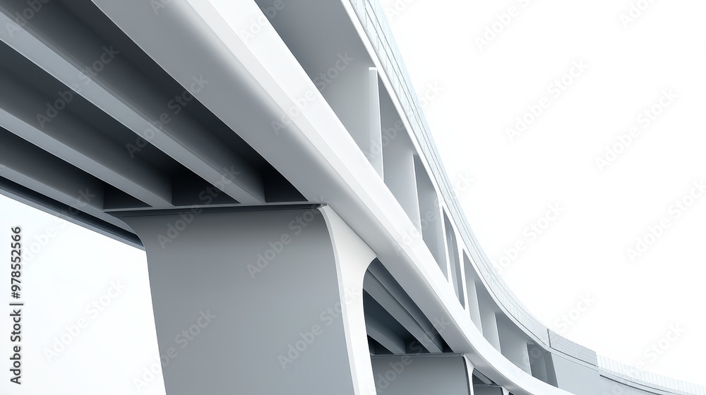 Obraz premium An overhead perspective of a modern, sleek bridge with smooth lines against a bright background, highlighting urban architecture.