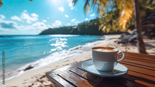 Scenic stunning view: Enjoying a cup of coffee in the beach