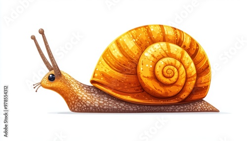 Colorful Illustration of A Detailed Snail With Bright Orange Shell photo