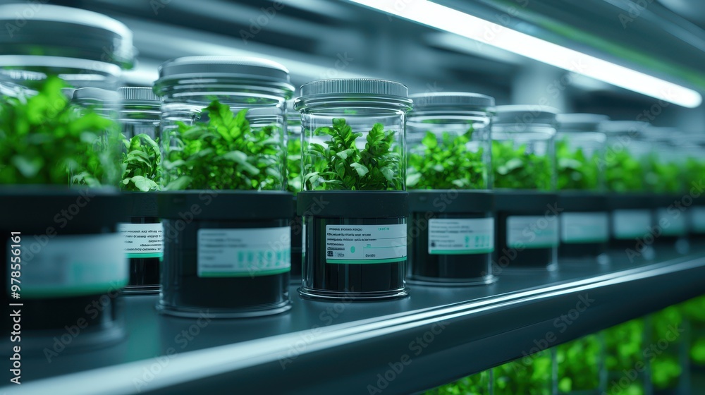 © Rossarin - Modern greenhouse setup with jars of fresh herbs, showcasing sustainable farming practices and indoor plant cultivation. © Rossarin - Modern greenhouse setup with jars of fresh herbs, showcasing sustainable farming practices and indoor plant cultivation.