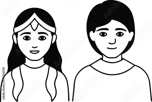 Native American Girl and Boy Vector Illustration for Kids Coloring
