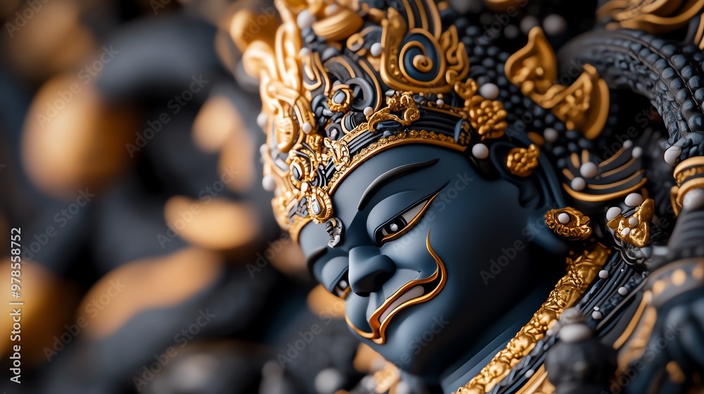 Obraz premium Intricate statue depicting a deity with rich colors and detailed craftsmanship, showcasing cultural artistry and spirituality.