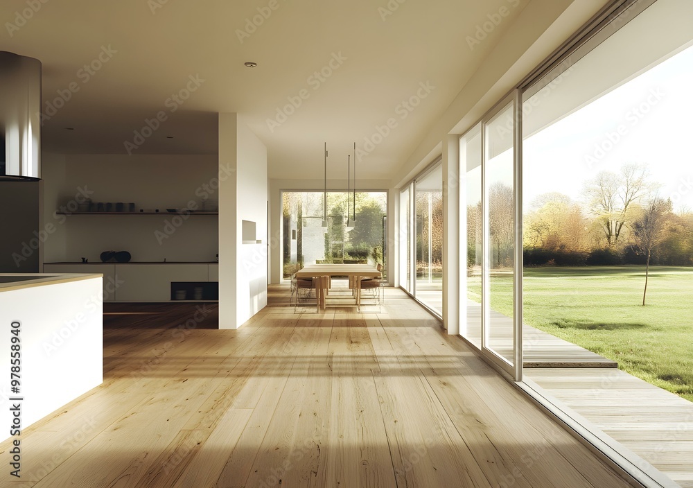 Fototapeta premium Modern Minimalist Home Interior Design with Large Windows