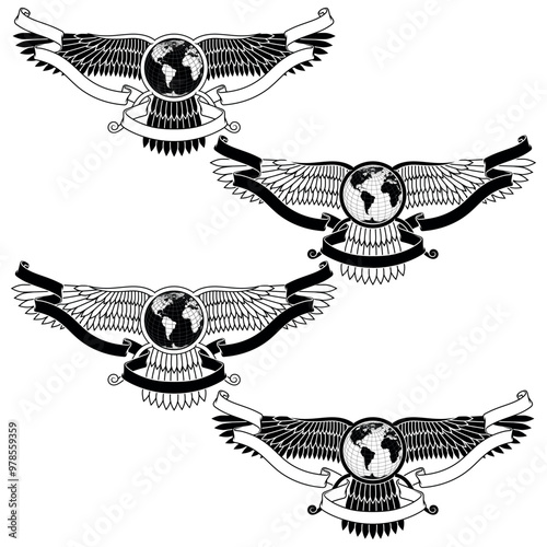 Zoroastrian winged disk with planet and ribbon