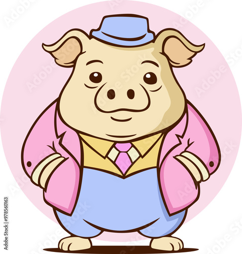 Funny Cute Pig Fashion Cartoon Illustration