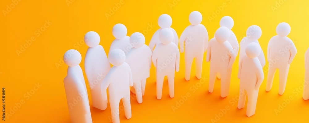 A group of white figurines standing in a circle against a vibrant yellow background, representing unity and diversity. A group of white figurines standing in a circle against a vibrant yellow background, representing unity and diversity.