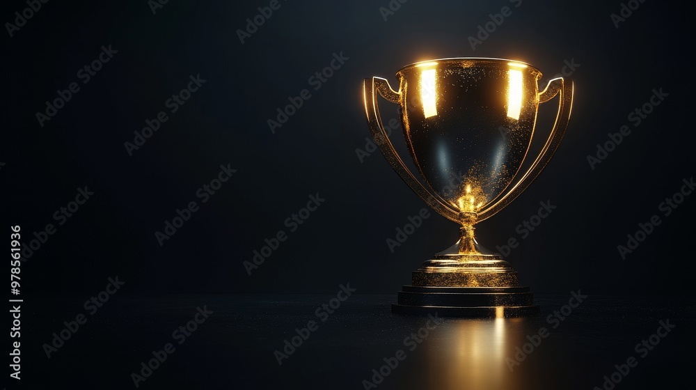 A shiny golden trophy standing on a dark background, symbolizing achievement, victory, and success in competitions and events. A shiny golden trophy standing on a dark background, symbolizing achievement, victory, and success in competitions and events.
