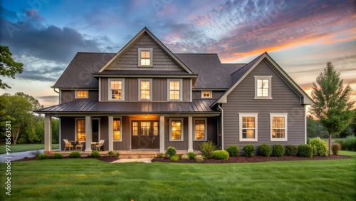 Beautiful farmhouse visuals that showcase the precise features of the gray siding.