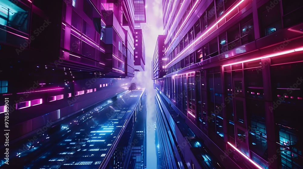 Neon Lights Cityscape With Purple And Blue Lights Neon Lights Cityscape With Purple And Blue Lights