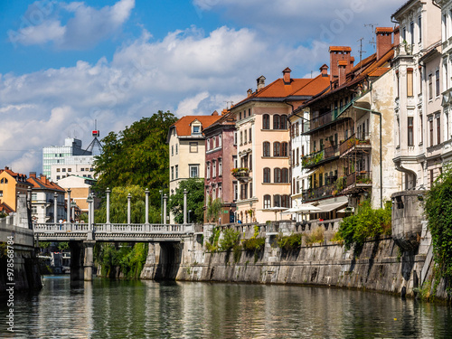 Ljubljana, Slovenia - August 19 2016: The view around Ljubljana river