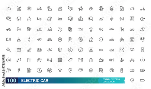 Electric car minimal thin line icons collections. Related charging station, battery, ecology, vehicle. Linear icon collection. Vector illustration.