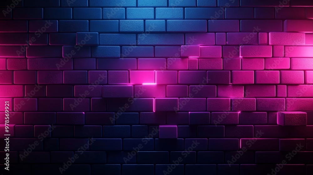 Futuristic abstract brick wall with glowing neon outlines, floating bricks in disarray, deep purple and electric blue hues, sci-fi aesthetic, sharp contrasts, 3D rendering Futuristic abstract brick wall with glowing neon outlines, floating bricks in disarray, deep purple and electric blue hues, sci-fi aesthetic, sharp contrasts, 3D rendering
