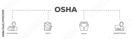 OSHA infographic icon flow process which consists of worker, protection, healthcare, and procedure icon live stroke and easy to edit 