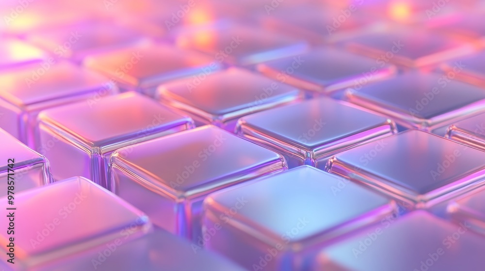 Obraz premium An abstract image of glossy cubes with a vibrant gradient, creating a modern and futuristic aesthetic for design projects.