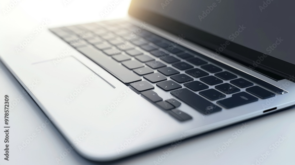 Close-up of a sleek laptop keyboard, showcasing modern design and technology with a soft light effect. Close-up of a sleek laptop keyboard, showcasing modern design and technology with a soft light effect.