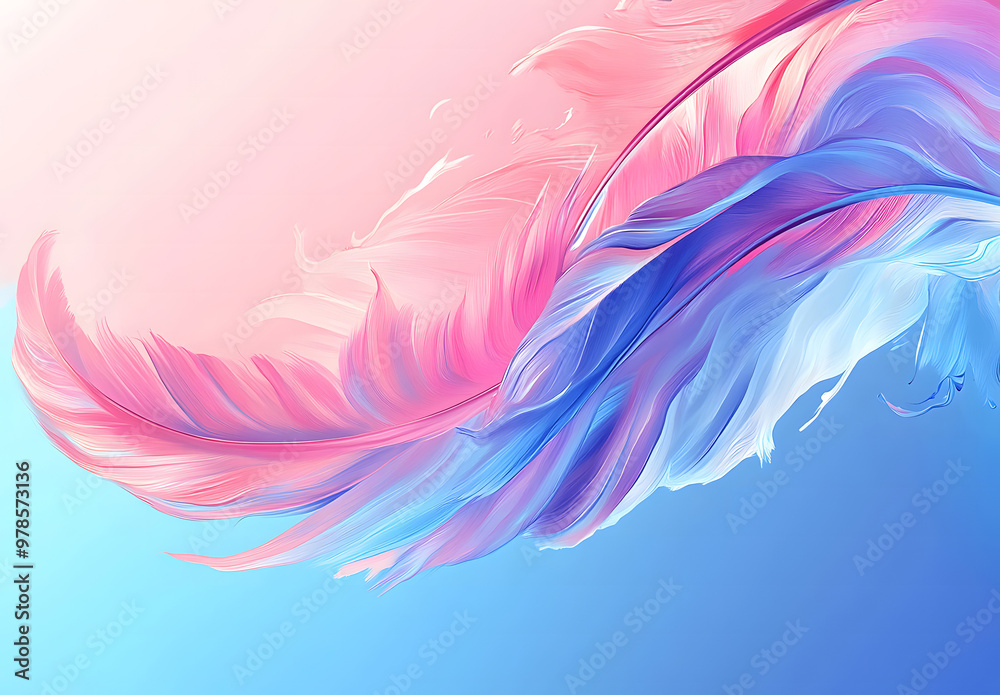 Delicate Abstract Feather with a Soft Gradient of Pink and Blue Pastel Tones Delicate Abstract Feather with a Soft Gradient of Pink and Blue Pastel Tones