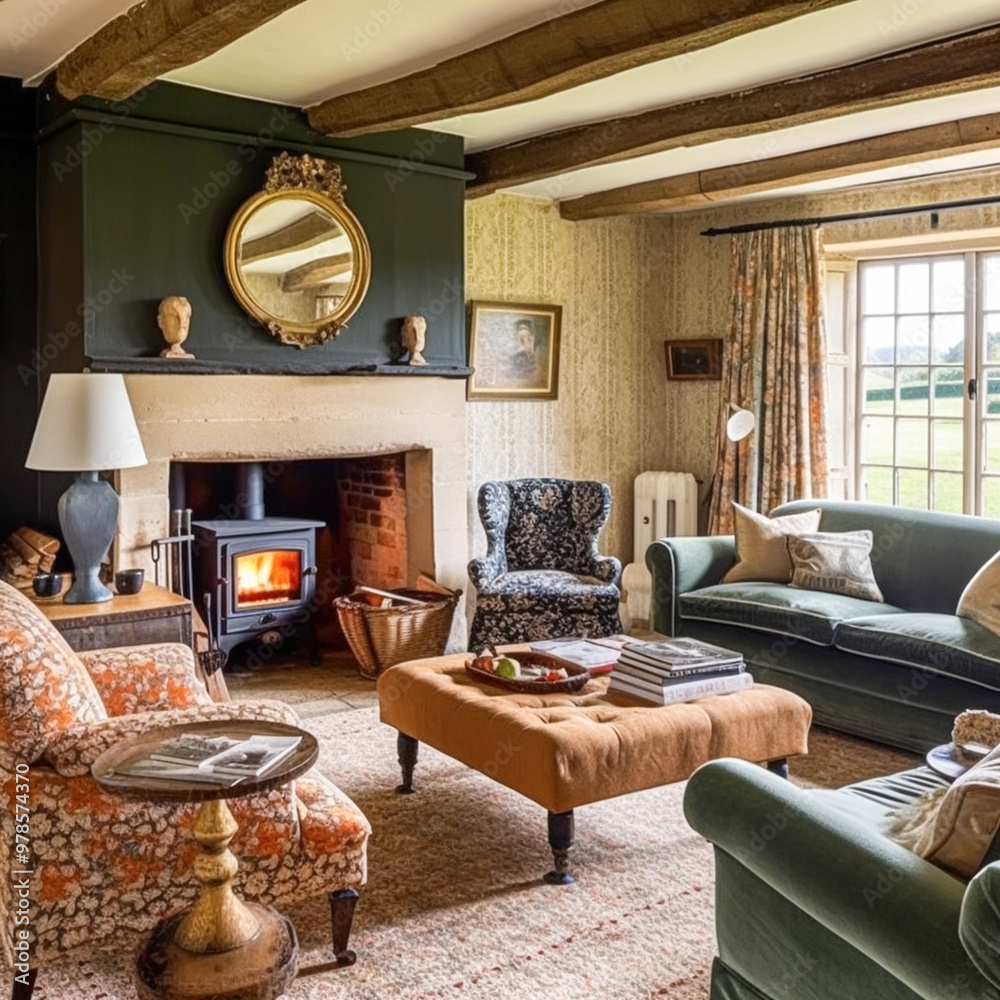 Cottage interior with modern design and antique furniture, home decor ...