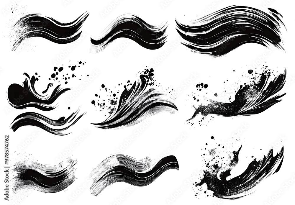 Fototapeta premium Minimalist Abstract Brush Strokes and Color Splashes in Black, Coral, and Beige