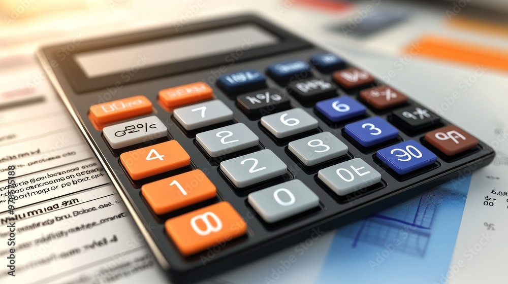 A close-up view of a modern calculator on a financial document, symbolizing calculation, analysis, and accounting. A close-up view of a modern calculator on a financial document, symbolizing calculation, analysis, and accounting.