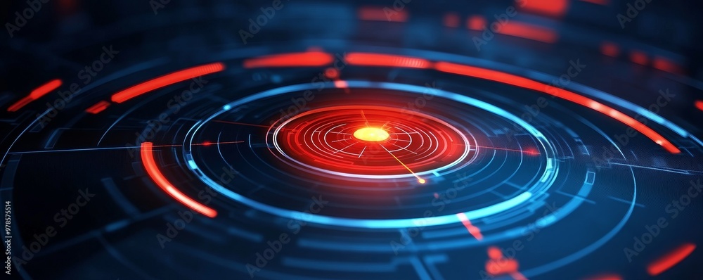 A futuristic digital interface featuring glowing red and blue concentric circles and a central point, symbolizing technology and data. A futuristic digital interface featuring glowing red and blue concentric circles and a central point, symbolizing technology and data.