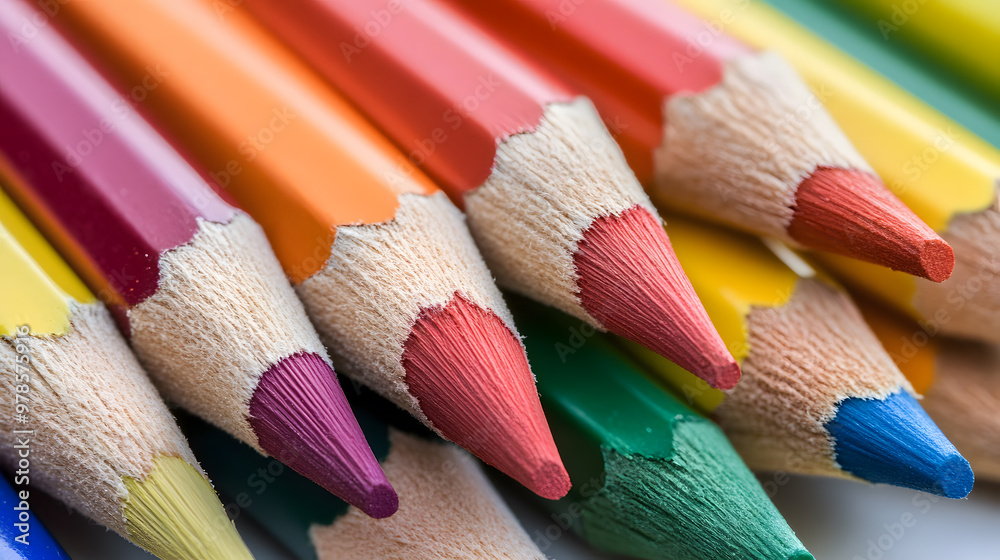 A close-up image of vibrant, sharpened color pencils. School theme A close-up image of vibrant, sharpened color pencils. School theme