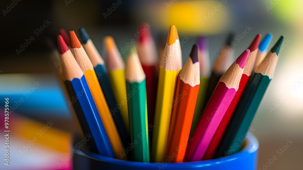 A close-up image of vibrant, sharpened color pencils. School theme A close-up image of vibrant, sharpened color pencils. School theme