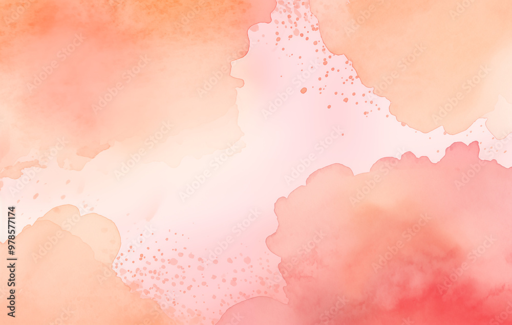 Fototapeta premium Vibrant Watercolor Abstract: This stunning watercolor creation showcases a captivating blend of peach and pink hues, creating a soft and inviting atmosphere. The fluid watercolors blend