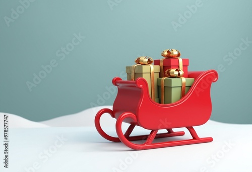 Red Sled Full of Presents, 3D Render, Gift, Christmas, Holiday, Winter photo