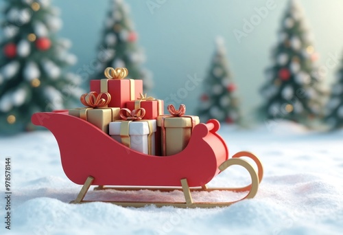 Red Sled Full of Presents, 3D Render, Gift, Christmas, Holiday, Winter photo