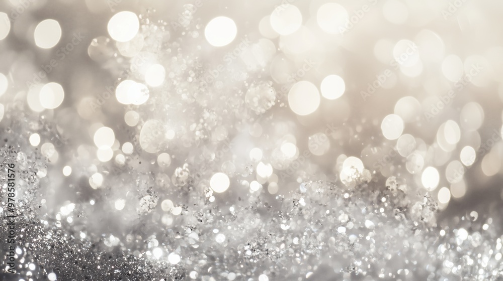 Vintage glittering lights in silver and white create a dreamy, elegant backdrop with a soft bokeh effect.