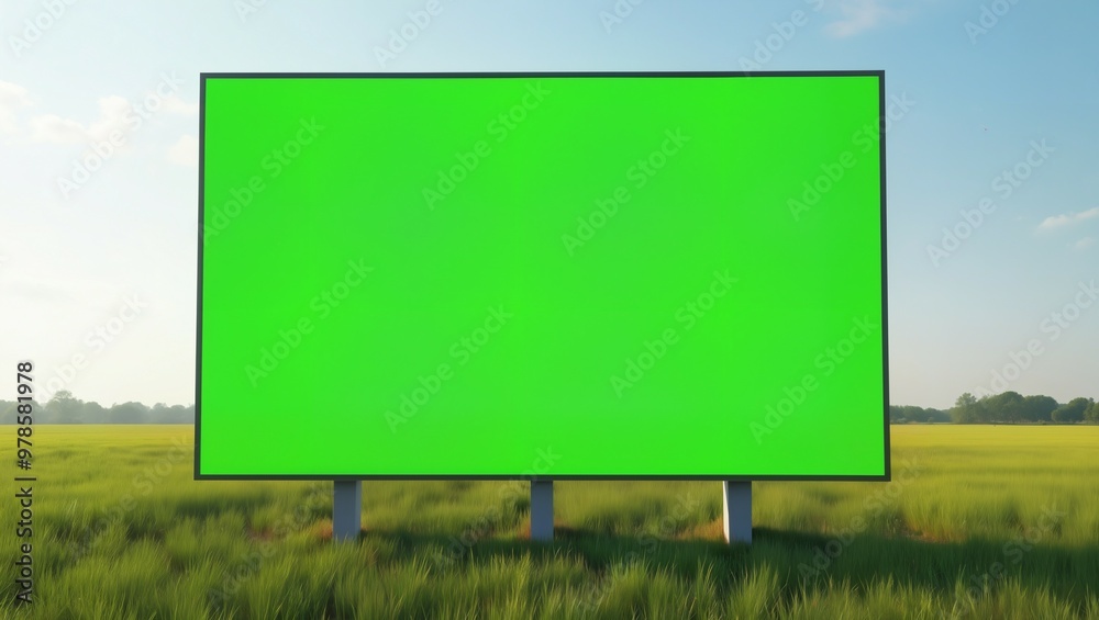 Farm, vast fields with Unique and attractive horizontal blank green screen billboard mock-up Farm, vast fields with Unique and attractive horizontal blank green screen billboard mock-up