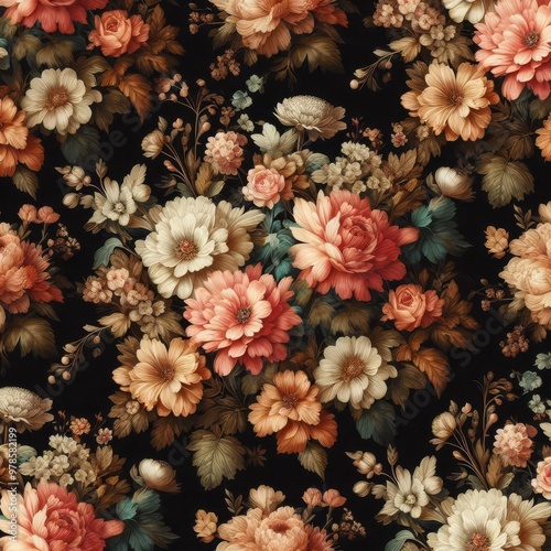 Wallpaper Mural Vintage bouquet of beautiful flowers on black. Floral background. Baroque old fashiones style. Natural pattern wallpaper or greeting card
 Torontodigital.ca