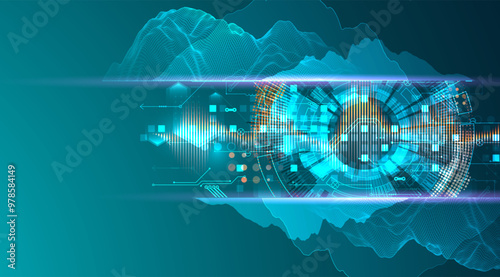 Data science. Scientific-technological background on the use of various technological elements. Combination of different styles. Hand drawn vector.