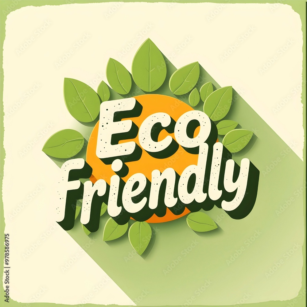 Naklejka premium Retro card with message Eco-friendly. Vintage ecology poster. Nostalgic trendy text effect 