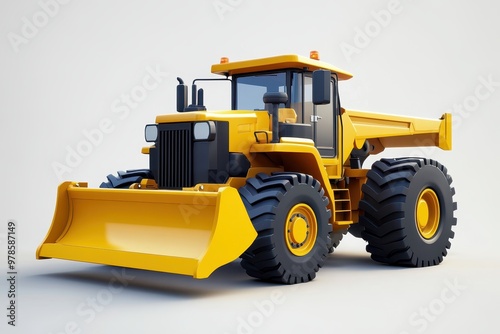 A yellow construction bulldozer with large tires and a front blade for earthmoving tasks.